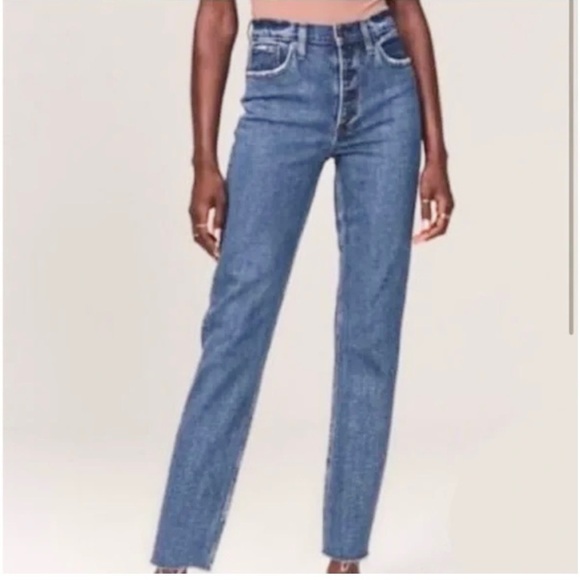 Abercrombie 00 (24) Simone High Rise Ankle Straight Womens Jeans Raw Frayed Hems - Picture 1 of 11